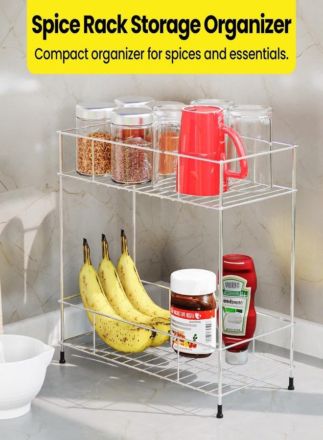 Cri8Hub2-Tier Standing Spice Rack Storage Organizer, Countertop Storage Shelf Organizer for Masala Boxes Home and Kitchen (Silver), Stainless Steel - Image 4